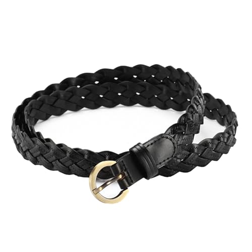 Jalach Damen geflochtener Gürtel Schmaler Flechtgürtel gewebter Taille Gürtel dünner Ledergürtel für Jeans Kleid 2cm breit Schwarz von Jalach