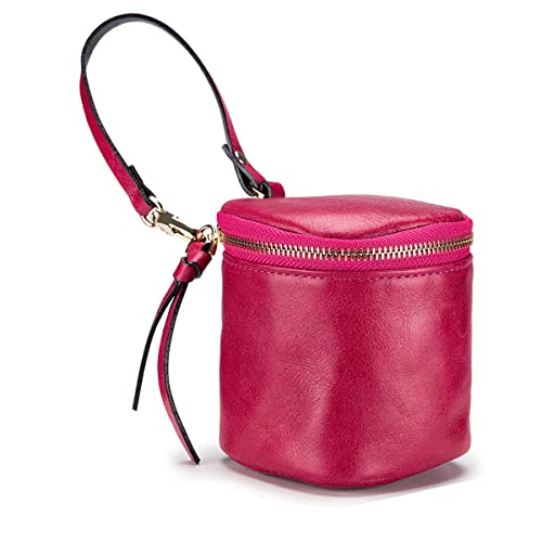 Jalach Kosmetiktasche klein mit Spiegel Multifunktional Geldbörse Echtleder Damen Portemonnaie für Lippenstift Münzen Schlüssel (Rosa) von Jalach
