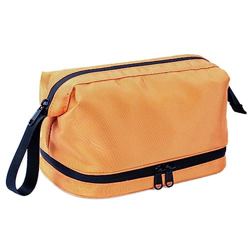 Jalach Kulturtasche Reise Kosmetiktasche mit Reißverschlussfach, Steckfächer, separatem Nassfach, Handschlaufe, Waschtasche für Damen Herren (Orange) von Jalach