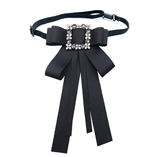 Jalach Schleife Brosche mit Strasssteinen vorgebundene Fliege mit Anstecknadel/Gummiband Krawatte Hemdkleid für Damen Mädchen Hochzeit Party (Schwarz mit Gummiband) von Jalach