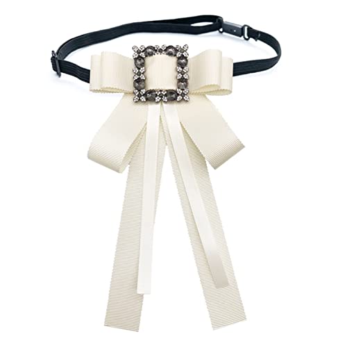 Jalach Schleife Brosche mit Strasssteinen vorgebundene Fliege mit Anstecknadel/Gummiband Krawatte Hemdkleid für Damen Mädchen Hochzeit Party (Weiß mit Gummiband) von Jalach