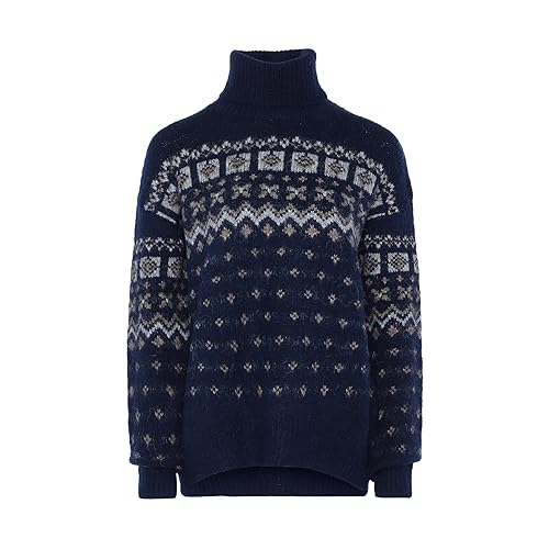 Jalene Damen Winterlicher Pullover aus kontrastierendem Rautenstrick Marine Größe XL/XXL von Jalene