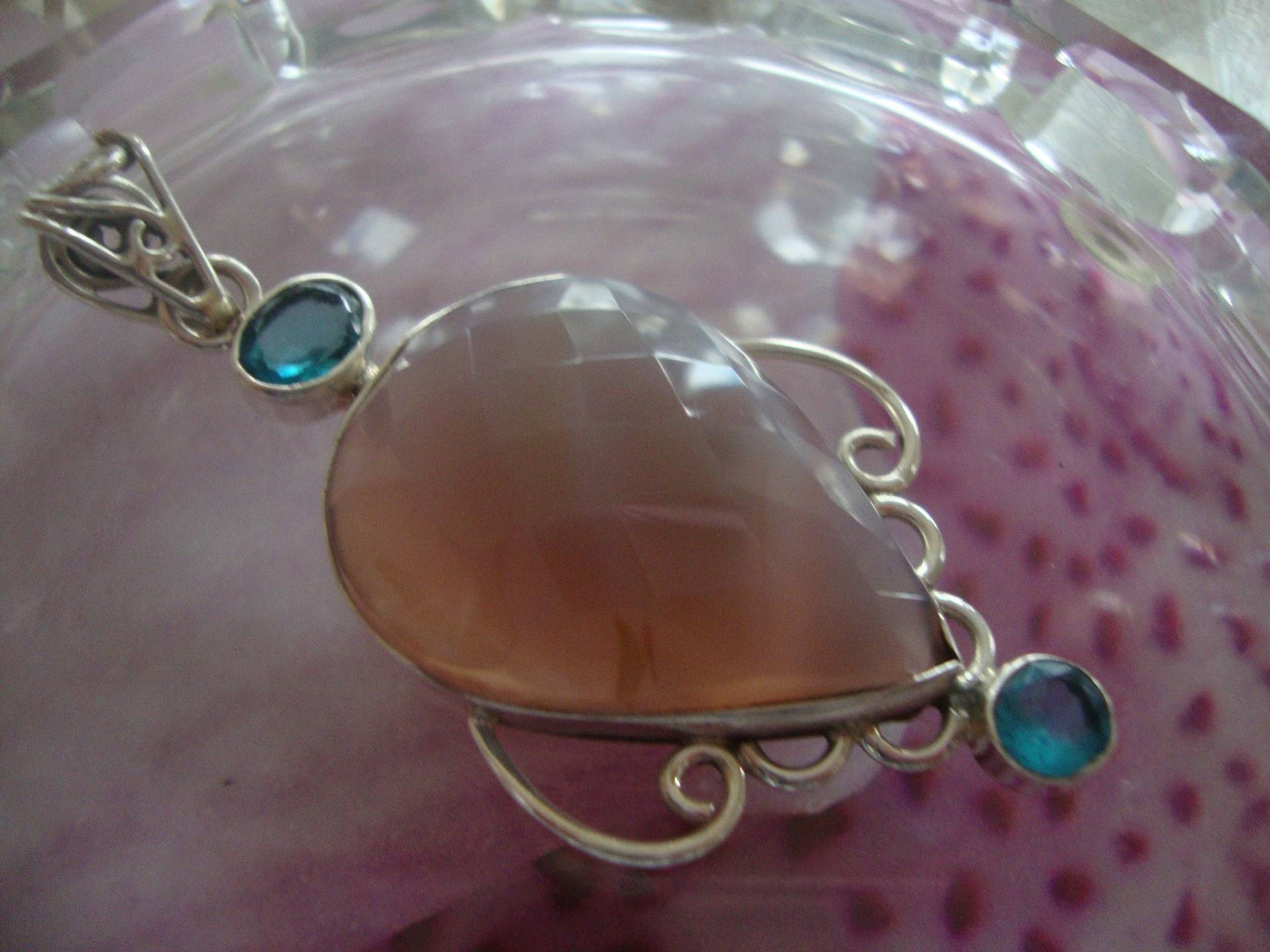 Edler Facett. Achat-Blautopaz-Silber-Anhänger Edler Facett. Achat-Blautopaz-Silber-Anhänger von JalidaSchmuck