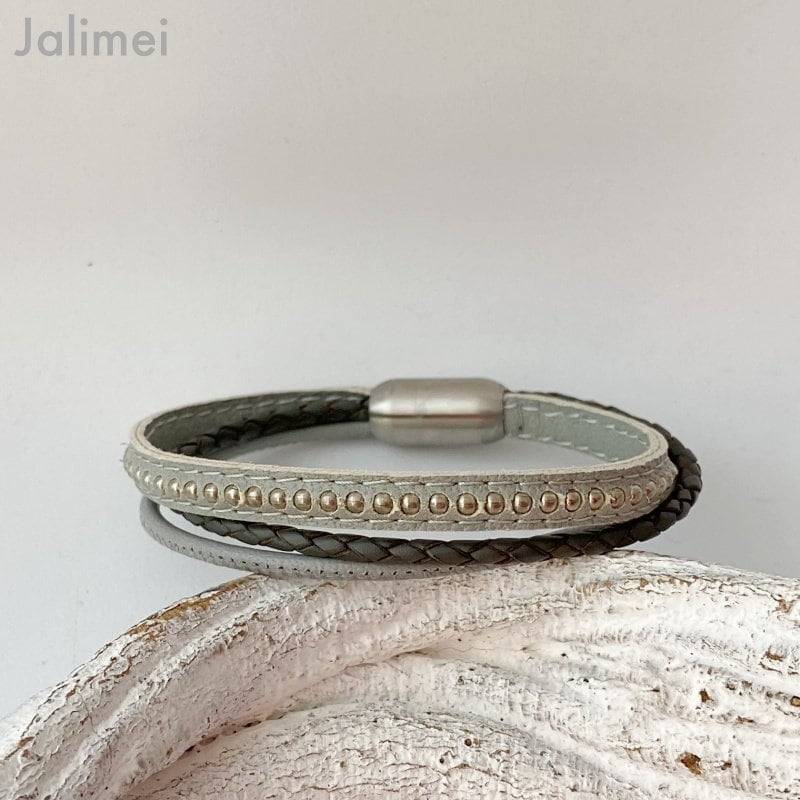 Armband Leder Chainball Grau von Jalimei