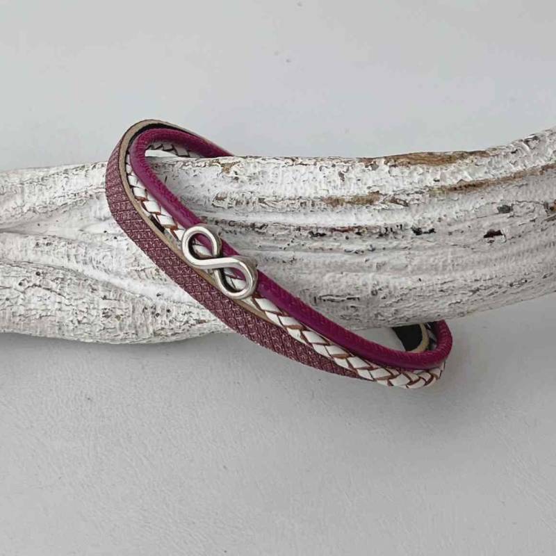 Armband Leder Infinity Beere Weiß Glitzer von Jalimei