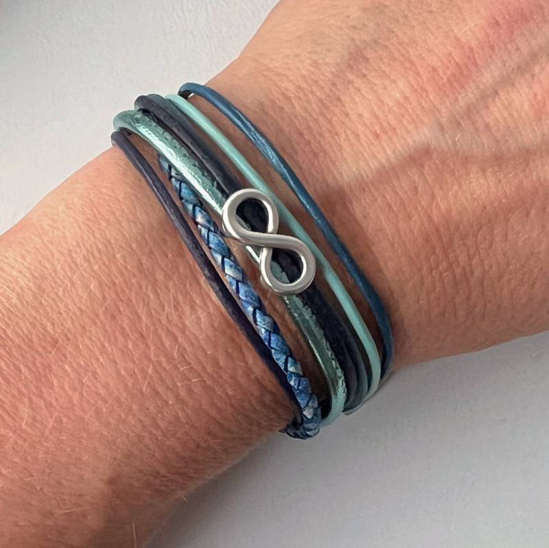 Armband Leder Infinity Blau Mint von Jalimei