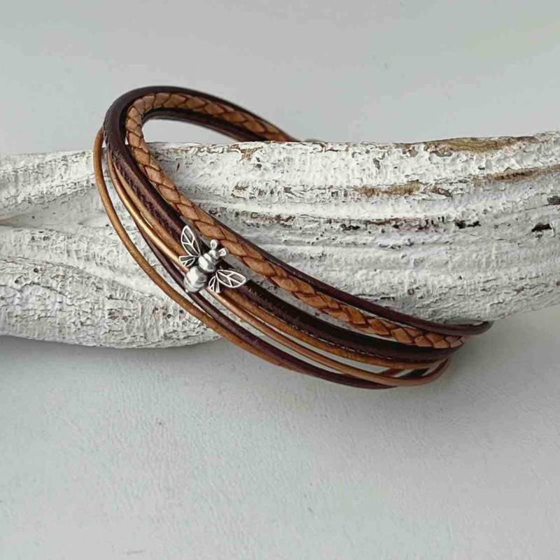 Armband Leder Mit Biene Braun von Jalimei