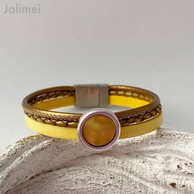 Armband Leder Mit Cabochon Gelb Armband Leder Mit Cabochon Gelb von Jalimei