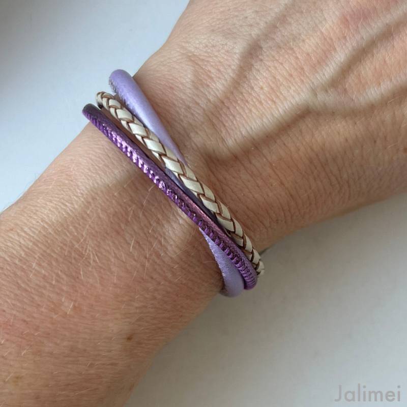 Armband Leder Nappa Lila Flieder Weiß von Jalimei