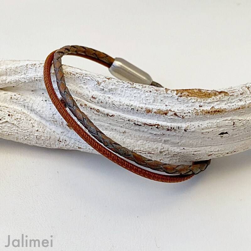 Armband Leder Nappa Und Geflochten Herren Vintagegrau Braun von Jalimei