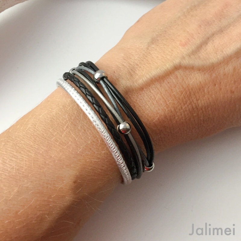 Armband Leder Nappa Schwarz Silber Damen von Jalimei