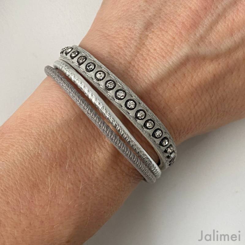 Armband Leder Strass Swarovski Grau von Jalimei