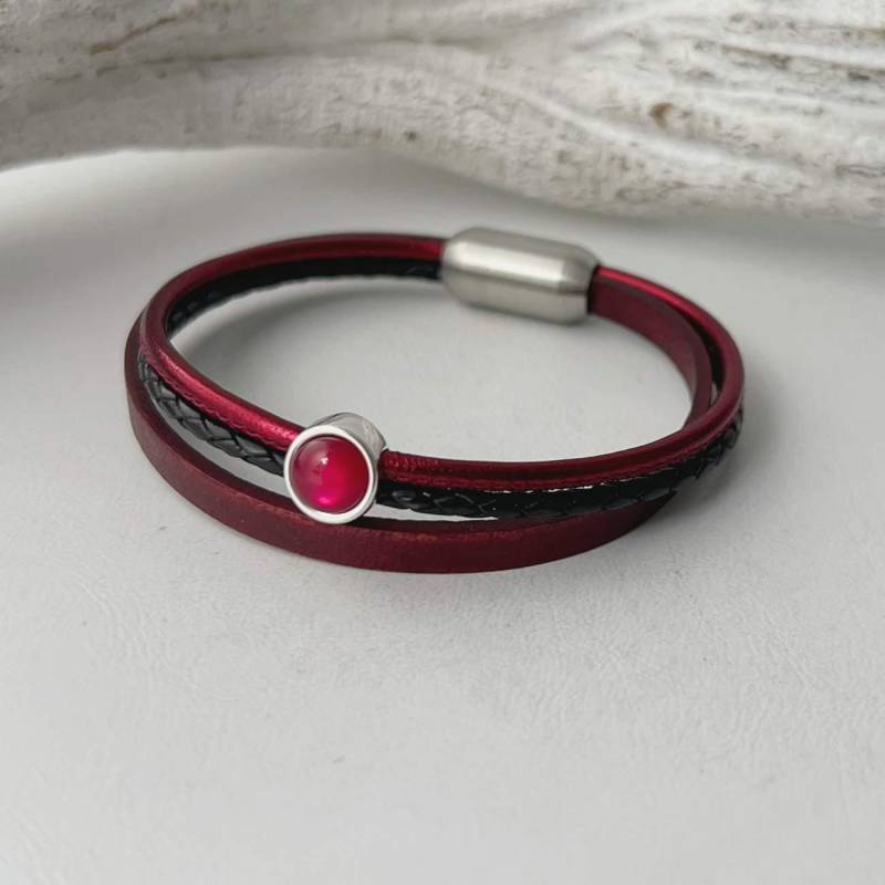 Lederarmband Damen Cabochon Vintage Bordeaux von Jalimei