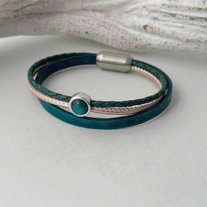 Lederarmband Damen Cabochon Vintage Petrol von Jalimei