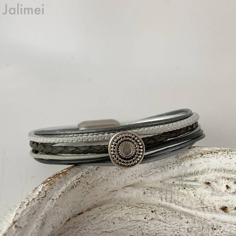 Lederarmband Ethno in Grau von Jalimei