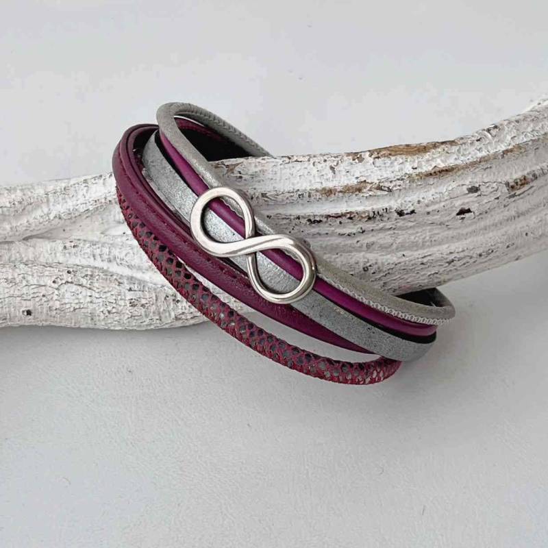 Lederarmband Infinity Beere Grau Lederarmband Infinity Beere Grau von Jalimei