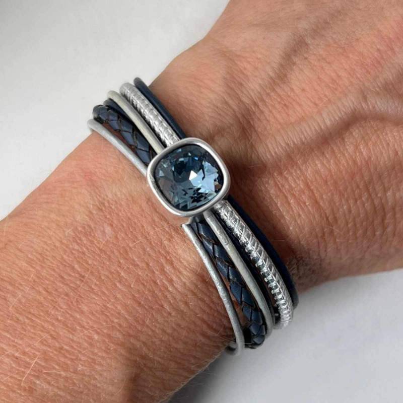 Lederarmband Mit Glitzerstein Blau Damen Frau von Jalimei