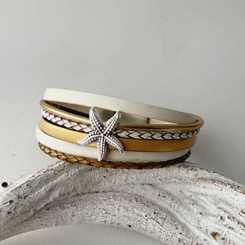 Lederarmband Mit Seestern Gold Weiß von Jalimei