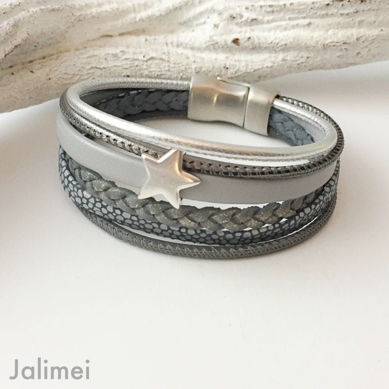Lederarmband Mit Stern Grau von Jalimei