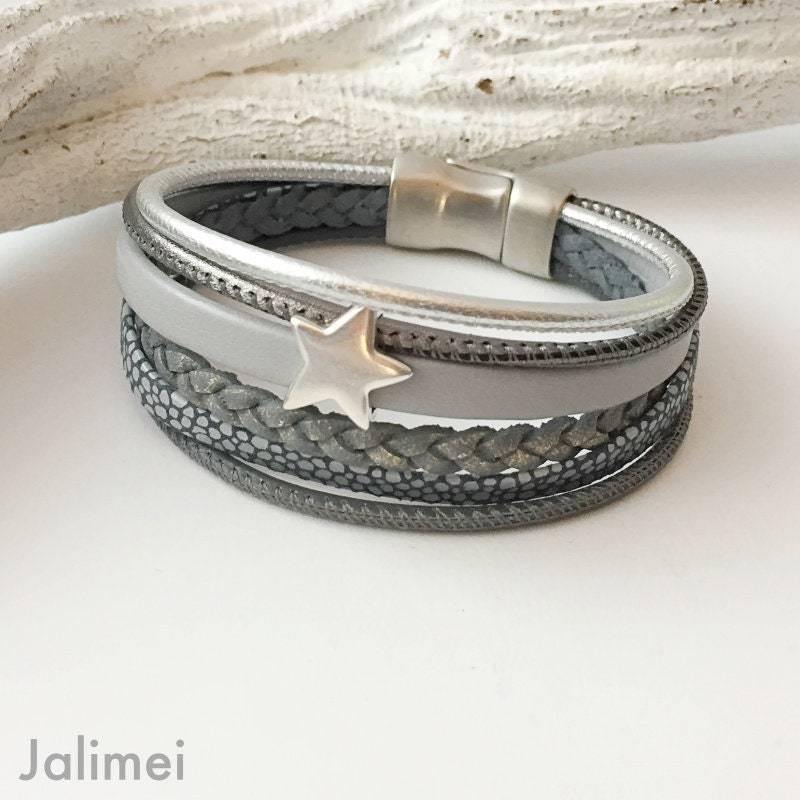 Lederarmband Mit Stern Grau von Jalimei