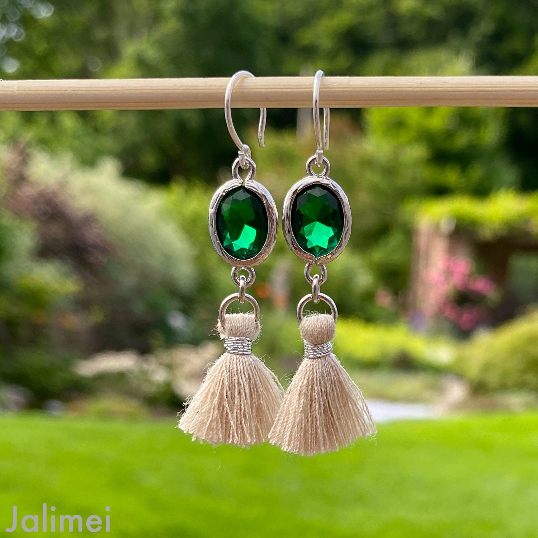 Ohrhänger Kristall Grün Beige von Jalimei