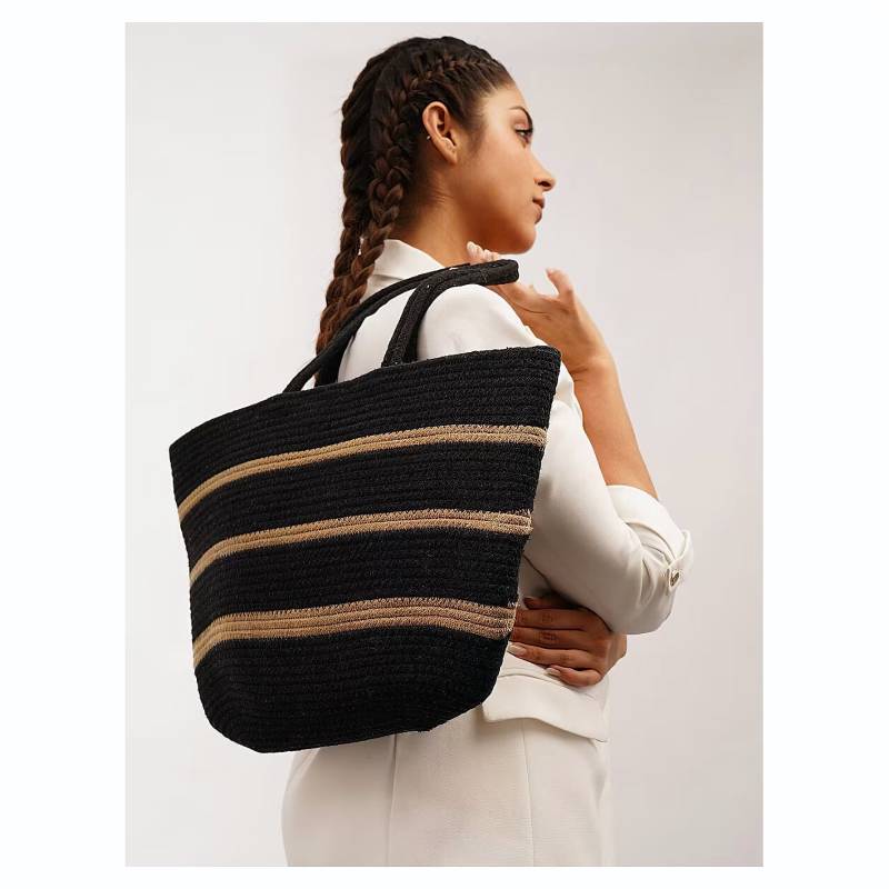 Schwarze Jute Tasche - Handgefertigte Schultertasche Sommer Strand Handtasche von JalwaArt