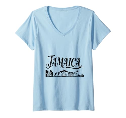 Damen Jamaika Skyline Reise Urlaub Outfits T-Shirt mit V-Ausschnitt Damen Jamaika Skyline Reise Urlaub Outfits T-Shirt mit V-Ausschnitt von Jamaica Casual Clothes T-Shirts