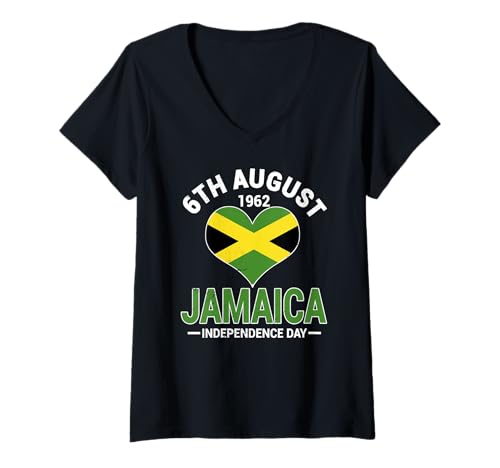 Damen 6. August 1962 Unabhängigkeitstag Jamaika Feier T-Shirt mit V-Ausschnitt Damen 6. August 1962 Unabhängigkeitstag Jamaika Feier T-Shirt mit V-Ausschnitt von Jamaica Flag Designs Proud Jamaican Roots