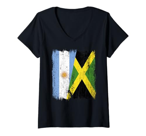 Damen Argentinien, Jamaika, halbe Flagge, argentinisches Jamaikanisches Erbe T-Shirt mit V-Ausschnitt Damen Argentinien, Jamaika, halbe Flagge, argentinisches Jamaikanisches Erbe T-Shirt mit V-Ausschnitt von Jamaica Flag Designs Proud Jamaican Roots