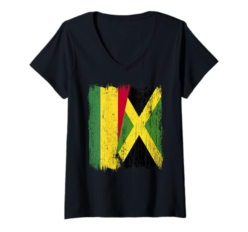 Damen Bolivien, Jamaika, halbe Flagge, bolivianisches Erbe T-Shirt mit V-Ausschnitt Damen Bolivien, Jamaika, halbe Flagge, bolivianisches Erbe T-Shirt mit V-Ausschnitt von Jamaica Flag Designs Proud Jamaican Roots