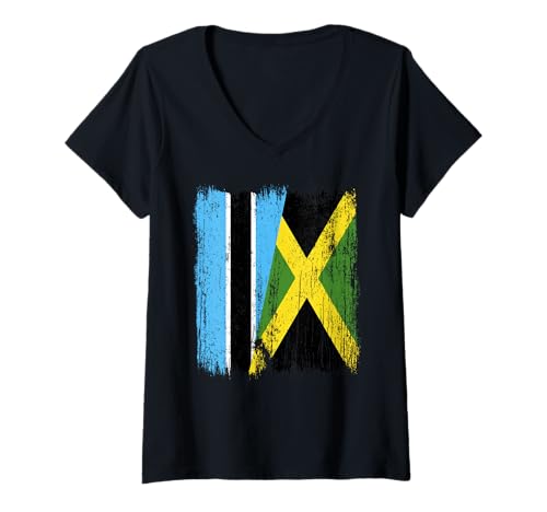 Damen Botswana Jamaika halbe Flagge Thai Botswanan Heritage T-Shirt mit V-Ausschnitt Damen Botswana Jamaika halbe Flagge Thai Botswanan Heritage T-Shirt mit V-Ausschnitt von Jamaica Flag Designs Proud Jamaican Roots