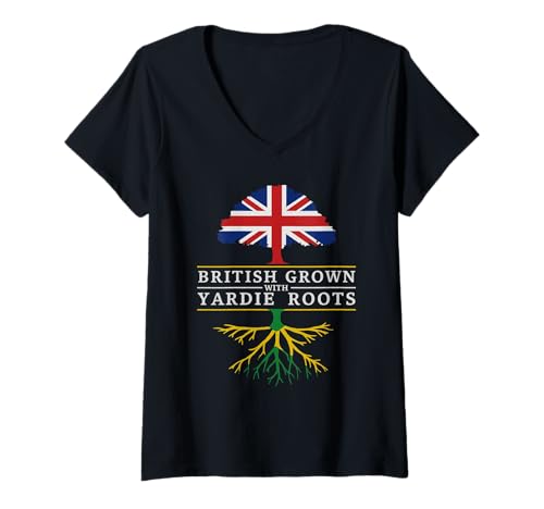 Damen Britisches Trikot Grown with Yardie Roots, lustiges Jamaika-Trikot T-Shirt mit V-Ausschnitt Damen Britisches Trikot Grown with Yardie Roots, lustiges Jamaika-Trikot T-Shirt mit V-Ausschnitt von Jamaica Flag Designs Proud Jamaican Roots