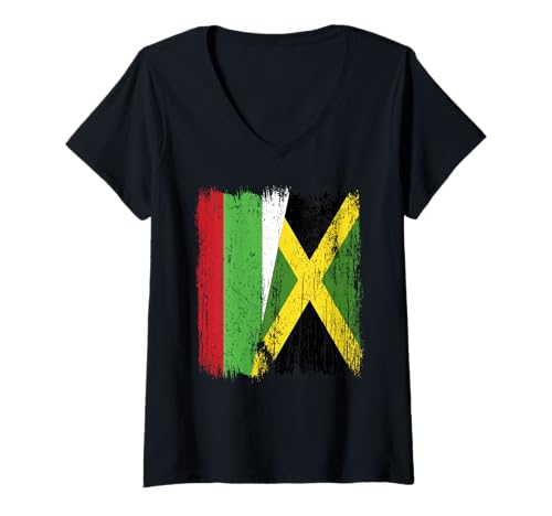 Damen Bulgarien Jamaika halbe Flagge Bulgarisches Jamaikanisches Erbe T-Shirt mit V-Ausschnitt Damen Bulgarien Jamaika halbe Flagge Bulgarisches Jamaikanisches Erbe T-Shirt mit V-Ausschnitt von Jamaica Flag Designs Proud Jamaican Roots
