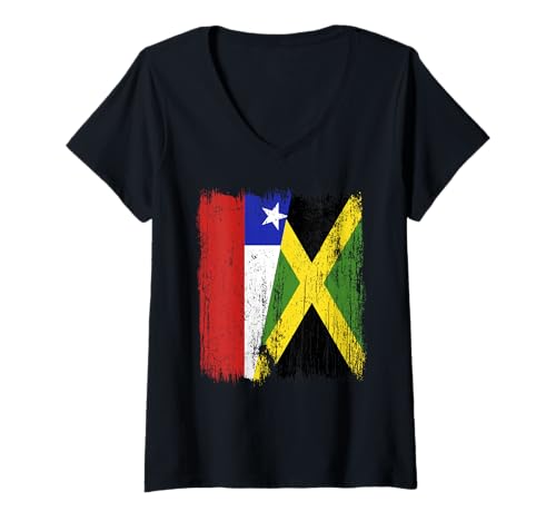 Damen Chile Jamaika halbe Flagge chilenisches jamaikanisches Erbe T-Shirt mit V-Ausschnitt Damen Chile Jamaika halbe Flagge chilenisches jamaikanisches Erbe T-Shirt mit V-Ausschnitt von Jamaica Flag Designs Proud Jamaican Roots
