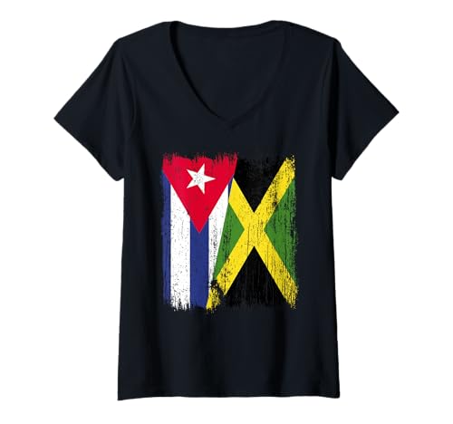 Damen Costa Rica Jamaika Halbflagge Costa Rica Jamaikanisches Erbe T-Shirt mit V-Ausschnitt Damen Costa Rica Jamaika Halbflagge Costa Rica Jamaikanisches Erbe T-Shirt mit V-Ausschnitt von Jamaica Flag Designs Proud Jamaican Roots