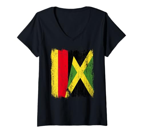Damen Deutschland Jamaika Halbflagge Deutsches Jamaikanisches Erbe T-Shirt mit V-Ausschnitt Damen Deutschland Jamaika Halbflagge Deutsches Jamaikanisches Erbe T-Shirt mit V-Ausschnitt von Jamaica Flag Designs Proud Jamaican Roots