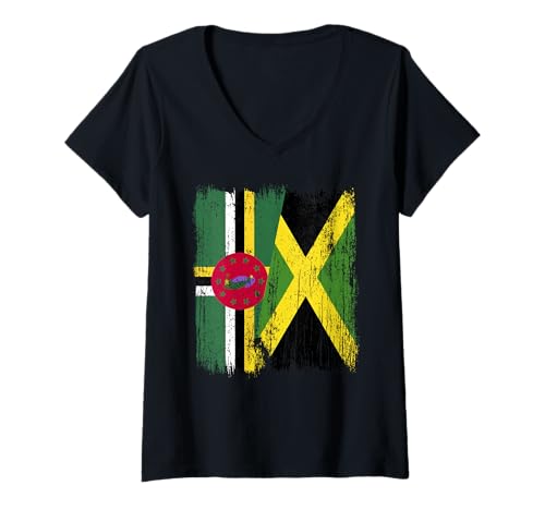 Damen Dominica Jamaika Halbflagge Dominikanisches Jamaikanisches Erbe T-Shirt mit V-Ausschnitt Damen Dominica Jamaika Halbflagge Dominikanisches Jamaikanisches Erbe T-Shirt mit V-Ausschnitt von Jamaica Flag Designs Proud Jamaican Roots