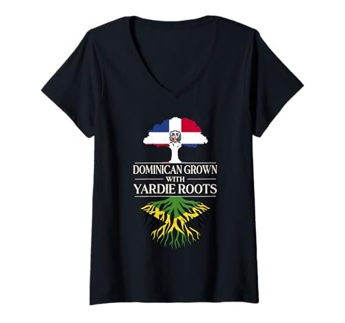 Damen Dominikanischer Anbau mit Yardie-Wurzeln, Dominikanische Republik, Jamaika T-Shirt mit V-Ausschnitt Damen Dominikanischer Anbau mit Yardie-Wurzeln, Dominikanische Republik, Jamaika T-Shirt mit V-Ausschnitt von Jamaica Flag Designs Proud Jamaican Roots