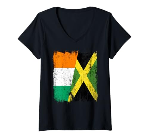 Damen Elfenbeinküste Jamaika, halbe Flagge, elfenbeinfarben, jamaikanisches Erbe T-Shirt mit V-Ausschnitt Damen Elfenbeinküste Jamaika, halbe Flagge, elfenbeinfarben, jamaikanisches Erbe T-Shirt mit V-Ausschnitt von Jamaica Flag Designs Proud Jamaican Roots