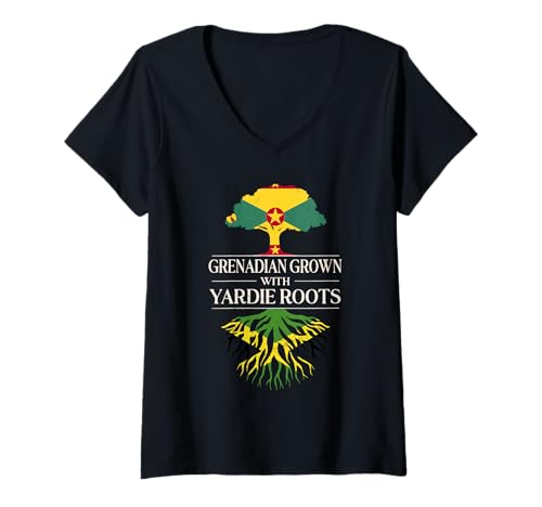 Damen Grenadier Anbau mit Yardie-Wurzeln Grenada Jamaica Heritage T-Shirt mit V-Ausschnitt Damen Grenadier Anbau mit Yardie-Wurzeln Grenada Jamaica Heritage T-Shirt mit V-Ausschnitt von Jamaica Flag Designs Proud Jamaican Roots