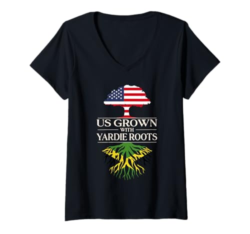 Damen In den USA gewachsen mit Yardie-Wurzeln Amerikanisch Jamaica USA Jamaica T-Shirt mit V-Ausschnitt Damen In den USA gewachsen mit Yardie-Wurzeln Amerikanisch Jamaica USA Jamaica T-Shirt mit V-Ausschnitt von Jamaica Flag Designs Proud Jamaican Roots
