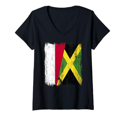 Damen Indonesien Jamaika halbe Flagge Indonesisches Jamaikanisches Erbe T-Shirt mit V-Ausschnitt Damen Indonesien Jamaika halbe Flagge Indonesisches Jamaikanisches Erbe T-Shirt mit V-Ausschnitt von Jamaica Flag Designs Proud Jamaican Roots