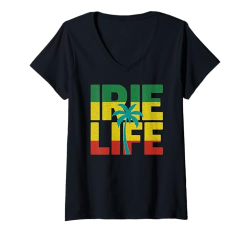 Damen Irie Life Rasta Colors Jamaican Reggae Music Vibes auf Jamaica T-Shirt mit V-Ausschnitt Damen Irie Life Rasta Colors Jamaican Reggae Music Vibes auf Jamaica T-Shirt mit V-Ausschnitt von Jamaica Flag Designs Proud Jamaican Roots