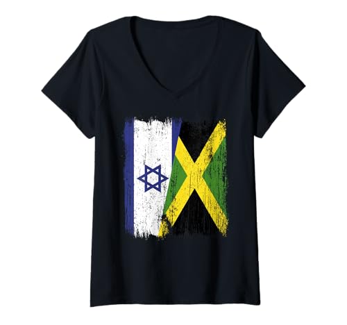 Damen Israel, Jamaika, halbe Flagge, israelisches jamaikanisches Erbe T-Shirt mit V-Ausschnitt Damen Israel, Jamaika, halbe Flagge, israelisches jamaikanisches Erbe T-Shirt mit V-Ausschnitt von Jamaica Flag Designs Proud Jamaican Roots