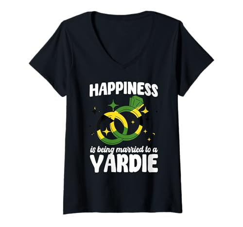 Damen Jamaika Ehepartner Jamaikanische Ehefrau Ehemann verheiratet mit Yardie T-Shirt mit V-Ausschnitt Damen Jamaika Ehepartner Jamaikanische Ehefrau Ehemann verheiratet mit Yardie T-Shirt mit V-Ausschnitt von Jamaica Flag Designs Proud Jamaican Roots
