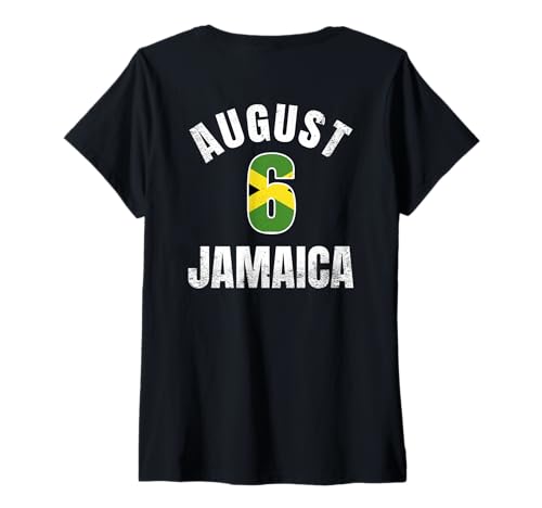 Damen Jamaika Independence Day Bekleidung 6. August T-Shirt mit V-Ausschnitt Damen Jamaika Independence Day Bekleidung 6. August T-Shirt mit V-Ausschnitt von Jamaica Flag Designs Proud Jamaican Roots