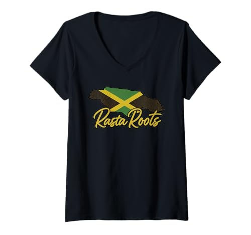 Damen Jamaika Rasta Roots Apparel Jamaican Island Flag Love Reggae T-Shirt mit V-Ausschnitt Damen Jamaika Rasta Roots Apparel Jamaican Island Flag Love Reggae T-Shirt mit V-Ausschnitt von Jamaica Flag Designs Proud Jamaican Roots