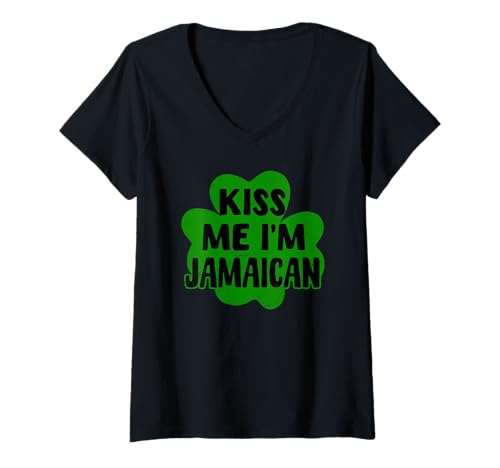 Damen Kiss Me I'm Jamaican Lustiges Jamaika St. Patrick's Day Kostüm T-Shirt mit V-Ausschnitt Damen Kiss Me I'm Jamaican Lustiges Jamaika St. Patrick's Day Kostüm T-Shirt mit V-Ausschnitt von Jamaica Flag Designs Proud Jamaican Roots
