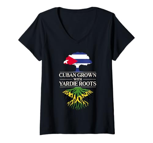Damen Kubanisch angebaut mit Yardie-Wurzeln Kubanisch Jamaikanisch Kuba Jamaica T-Shirt mit V-Ausschnitt Damen Kubanisch angebaut mit Yardie-Wurzeln Kubanisch Jamaikanisch Kuba Jamaica T-Shirt mit V-Ausschnitt von Jamaica Flag Designs Proud Jamaican Roots