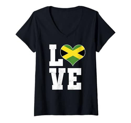 Damen Love Jamaica Design Yardie Liebhaber von jamaikanischem Rasta Reggae T-Shirt mit V-Ausschnitt Damen Love Jamaica Design Yardie Liebhaber von jamaikanischem Rasta Reggae T-Shirt mit V-Ausschnitt von Jamaica Flag Designs Proud Jamaican Roots